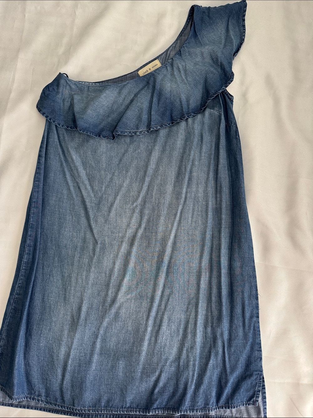 cloth & stone One-Shoulder Denim Ruffle Dress in Blue